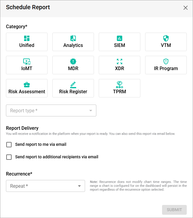 Schedule report pop-up window